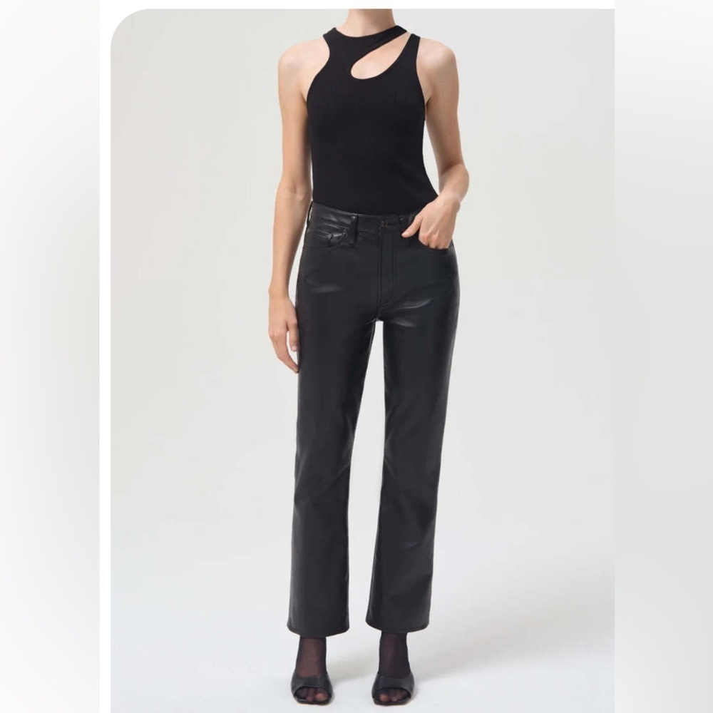 AGOLDE RECYCLED BLACK LEATHER MID RISE RELAXED BOOT PANTS SIZE 26